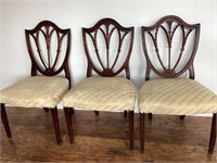3 dining table chairs, carved design back, seats
