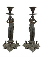 Pair of Antique LSF Foundry Metal Candlesticks