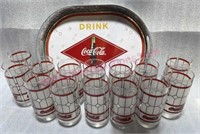 (14) Coca-Cola glasses & tin tray