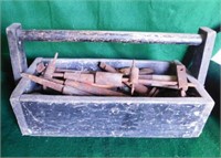 Wood carpenter's tool box & contents, 18" x 8.5"