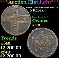 ***Auction Highlight*** Russia 1727?? 5 Kopeks KM#