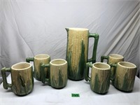 Brush Mccoy Style Corn Pitcher with 6 Mugs