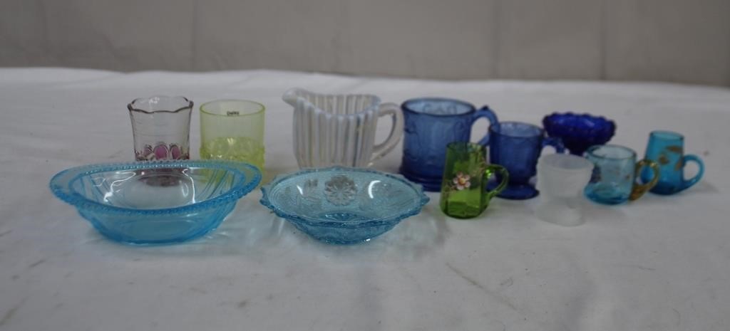 Assorted coloured glass, toothpick holders,