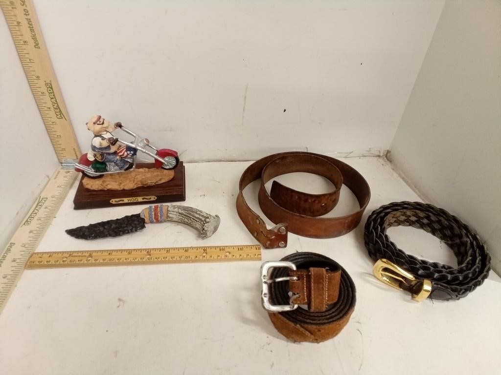 Hog Motorcycle Figurine, Belts & Decor Knife