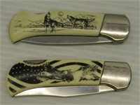 (2) 3" Blade folding knives stamped Sabre Japan