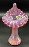 Fenton Raspberry Irid Strip Optic Mini JIP Vase