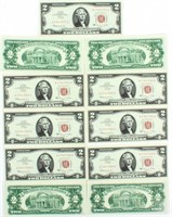 Coin 11 Consecutive $2 Notes 1963 Crisp BU