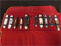 (10) ASSORTED USED USA KNIVES IN SNAP CASE