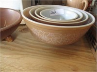 Pyrex nesting bowl and wooden bowl