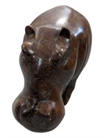 Dark Iron Wood Carved Hippo Sculpture-4.25"