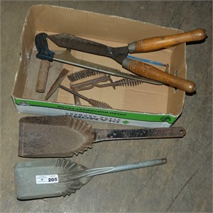 Coal Shovel, Stove Brushes, Hand Saw