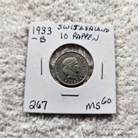 1933B Switzerland 10 Rappen MS60
