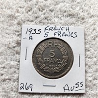 1935A French 5 Francs AU55