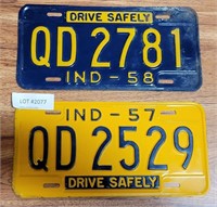 1957 & 1958 INDIANA LICENSE PLATES