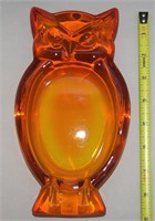 MCM Viking Persimmon Art Glass Owl Ashtray 8.75L