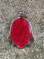 Red Coral Samuel B. Hamsa Sterling Reef Pendant