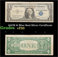 1957B $1 Blue Seal Silver Certificate Grades vf++