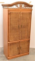 Boho Wicker & Wood Cabinet Entertainment Center