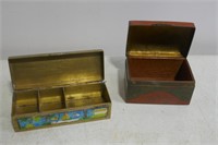 2 Small Metal Boxes 1 Is Stamp Box