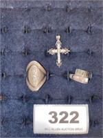 2 sterling rings & silver cross pendant