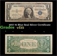 1957 $1 Blue Seal Silver Certificate Grades vf+