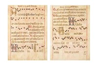 PAIR OF FRAMED LATIN HYMNS ON PARCHMENT