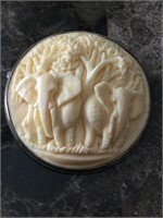 RARE ANTIQUE GENUINE IVORY HANDCARVED BROOCH