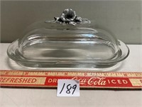 NICE PEWTER HANDLE BUTTER DISH