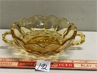 LOVELY DOUBLED HANDLED AMBER CANDY DISH