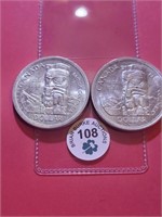 2 Pcs 1958 Canada Silver Dollar