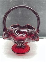 Fenton Glass Ruby Red Basket - Rose Pattern