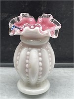 Fenton Pink Cased Silvercrest Beaded Vase