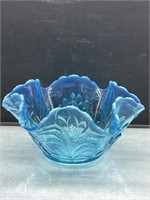 Fenton Blue Glass Bowl - Water Lilies