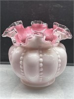 Fenton Pink Cased Beaded Vase