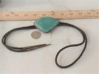 vtg large sterling & turquoise bolo tie with