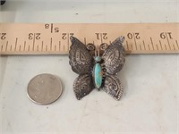 vtg sterling & turquoise butterfly pin