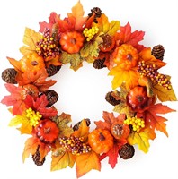 15" Fall Wreath Artificial Yellow and Red Leaves