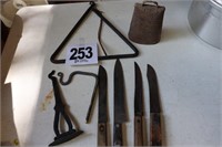 Cow Bell, Knives, Cast Iron Triangle Ringer