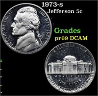 Proof 1973-s Jefferson Nickel 5c Grades GEM++ Proo