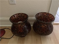 (2) Glass Tile Candle Jars with Candles
