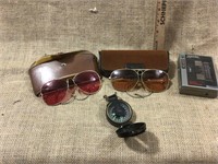 Sunglasses, compas, Toshiba cassette player