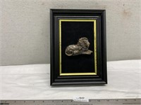 Gold Gilden Lion Dimensional Statue. Framed 7”x9