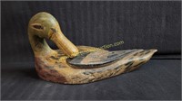 Vintage Hand Carved Wood Duck - Head Turned