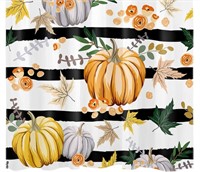 LB Fall Pumpkin Shower Curtain Black White Stripe