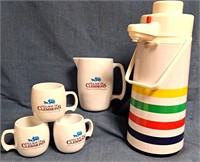 CLEMMONS PITCHER & CUPS & VINTAGE AIR COFFEE POT