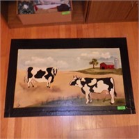PAINTED CANVAS FLOOR MAT SIGNED VALE 29 x 44 1/2