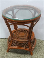 Glass Top Rattan Accessory Table