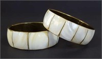 Vtg Brass, Mother Of Pearl Panel Bangles, India