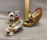 Vintage Japan Bunny, Cow, Bird Planters