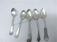 Five non-matching spoons Mark Sterling or 925